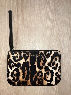 Victoria's Secret Leopard Print Wristlet - Black, Brown & Cream